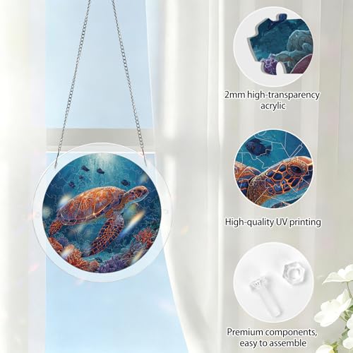 Puzzle Acílico Suncatcher 83 piezas, Puzzle Acrílico Suncatcher, Tortuga Marina y Peces de Coral, Decoración Colgante de Ventana de 9 pulgadas, Rompecabezas Temático de Vida Marina para Adultos miniatura 5