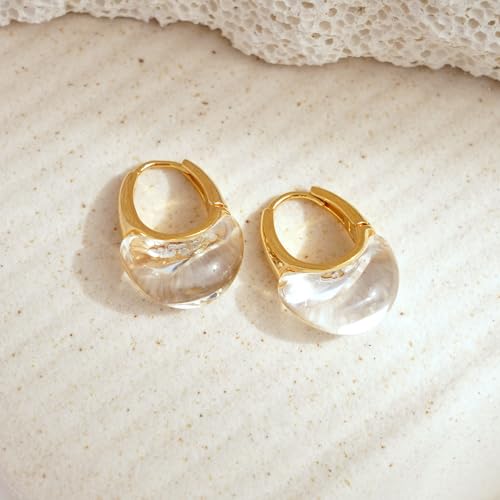 Acrylic Hoop Earrings Sterling Silver Lucite Clear Resin Rectangle Transparent Hoops for Women4