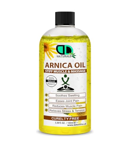 DD Teck 100% Natural Arnica Massage Oil Pain Relief for Muscles & Joints Soothes Stiffness Relieves Stress and Tension & Improves Circulation & Skin Health (100ml)