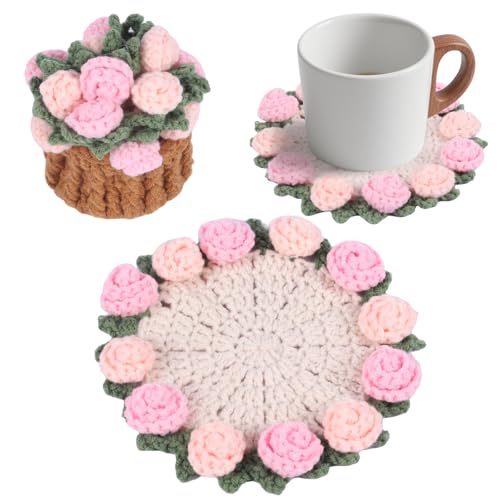 Fnaobai Handmade Crochet Coaster Set with Mini...