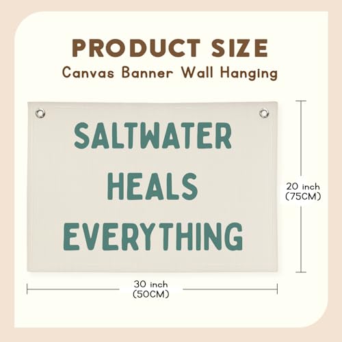 Image of Beach Room Decor Coastal Decor, Saltwater Heals Everything Wall Hanging Flag,Surf Aesthetic Summer Banner for Room Apartment Playroom Living Room Decor,Teen Decor,Beachy Wall kidroom