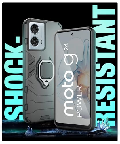 Image of WOW IMAGINE Shock Proof Back Case Mobile Cover for Motorola Moto G24 Power 5G | Back Cover Case (Tough Armor | Hybrid PC + TPU | Ring Holder & in-Built Kickstand | Black)