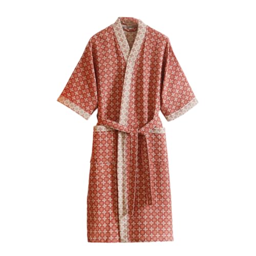 Double-layer Yarn Jacquard Bathrobe Loose Hotel Nightgown Japanese Kimono Robe for Unisex