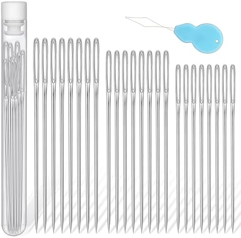 Jmuiiu 24 PCS Sewing Needles, 3 Size Stainless Steel Sewing Needles, Large Eye Embroidery Sharp Needle, Knitting Needle for Handsewing, Crafts, Repair, Quilting
