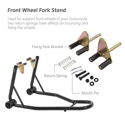 MOTOOS Motorcycle Front Wheel Lift Stand 485LBS Paddock Stands, Black (orignal fork head)