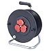 Produktbild as - Schwabe Kunststoffkabeltrommel Leertrommel Ø285 mm für ca. 40 m Kabel, 3 Einbausteckdosen mit Klappdeckel 230V/16A, Thermoschutzschalter, IP44, Schwarz, 10120