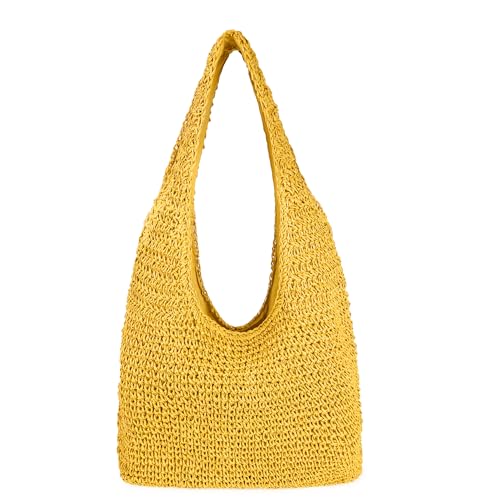 Image of Women Large Straw Beach Bag Handmade Woven Shoulder Bags Hobo Tote Handbag Purse for Summer
