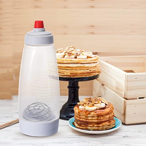 Pancake Batter Dispenser and Mixer with BlenderBall Wire Whisk Batter Bottle Squeeze Kitchen Pancake Shaker Batter Dispenser Bottle Baking Tool for Cupcake Waffles, Cake or Any Baked Goods