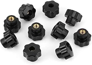 10pcs Universal M6 Female Threaded Star Knobs, Black Bakelite Star Shape Plastic Thru Hole Lathe Knob Handle Knurled Grip Knob Clamping Knob M6*25 for Machine Tool