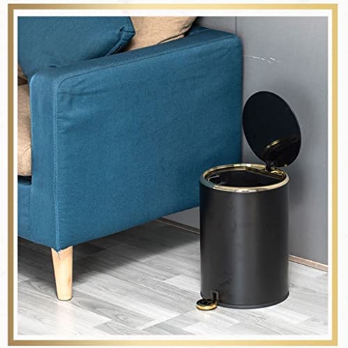 Caneca de basura metálica negra con tapa y cubo interior miniatura 3