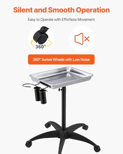 Image of VEVOR Stainless Steel Salon Tray, Adjustable Height Mayo Stand Medical Tray, Tattoo Tray Lab Cart with 2 Cups and Metal Ring for SPA, Clinic, Personal Care, Lab, Hospital, Dentistry