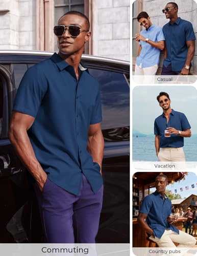 PJ PAUL JONES Mens Short Sleeve Dress Shirts Stretch Wrinke Free Untucked Business Casual Button Down Shirt Regular Fit - Image 5