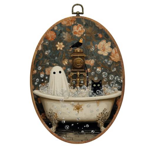 Halloween Ghost Black Cat Wall Art - image 1