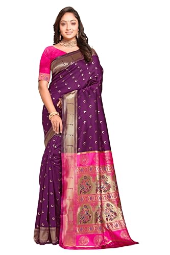 Image of C J Enterprise Women's Pure Kanjivaram Silk Saree Paithani Soft Wedding Sarees With Blouse Piece (Chand paithani)