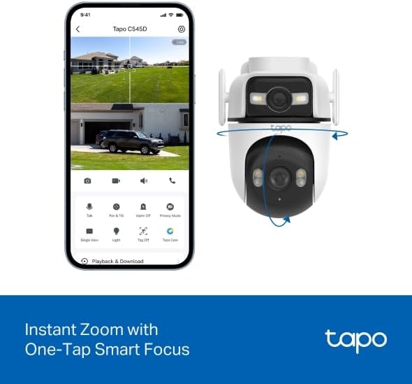 Tapo C545D – Cámara de Seguridad Exterior Wi‑Fi 2K Dual Lente Pan/Tilt con Seguimiento Inteligente, visión Nocturna a Color, detección IA de Personas/Mascotas/vehículos y Audio bidireccional 9