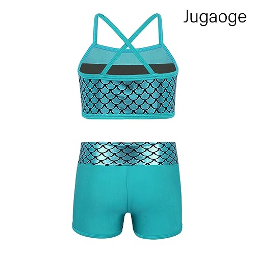 Image of Agoky Kids Girls 2PCS Sports Outfits Ballet Gym Sequins Mermaid Tank Top Shorts Set Tankini Swimwear Gymnastics Tracksuit
