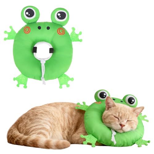 Image of BEAUTYZOO Cat Cone Collar Soft,Cat Donut Recovery Collar After Surgery to Stop Licking,Kitten E Collars Neck Pillow Cone for Cats,Adjustable Elizabeth Pet Collars for Puppy Small Dogs,Green Frog M