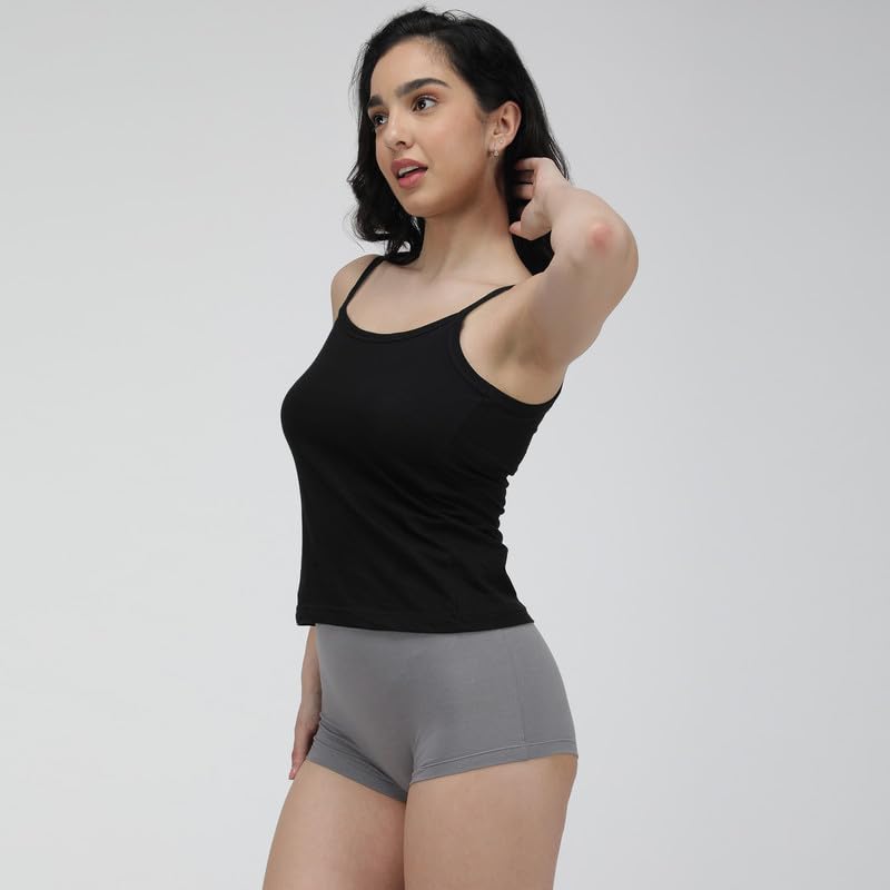 Image of Amul Comfy Women's Pure Cotton Camisole with Fabric Strap and Stay Fresh Treatment Pack of 4(Assorted Colours May Vary)
