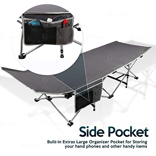 Zone Tech Folding Outdoor Travel Cot 2 Pack Grey Premium Quality