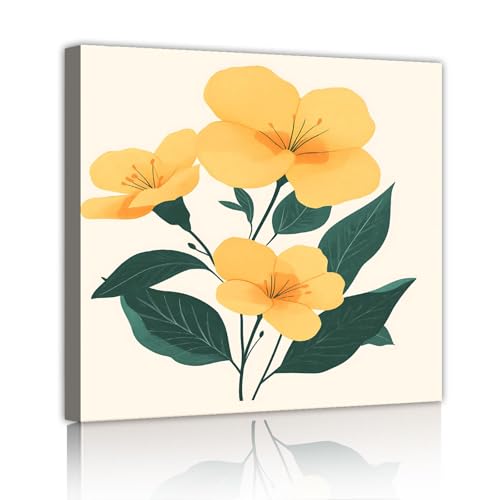 SHENGPOSTER Bodegón Lindo lienzo y cuadros de arte de pared Flores amarillas Hojas verdes Impresión de carteles Casa moderna Dormitorio Oficina Decoración 30x30cm Marco interior