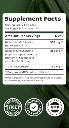 pacificcoast nutrilabs nmn supplement alternative - liposomal nicotinamide riboside wresveratrol amp quercetin - high purity nad supplement for anti-aging energy focus - 80 capsules green