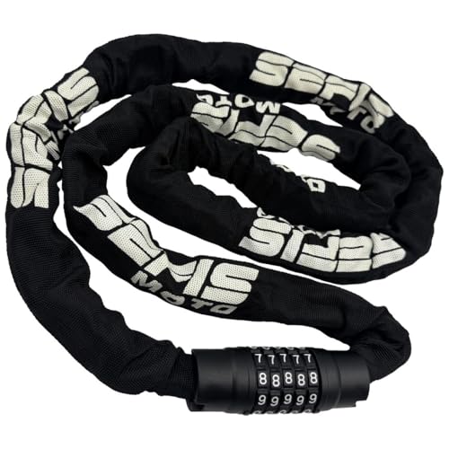 SEFIS Cadenas à combinaison 2 m avec chaîne en acier de 8 mm | Cadenas pour vélo, moto et vélo électrique | Code à 5 chiffres | Chaîne trempée, antivol robuste