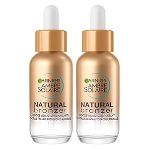 Garnier Ambre Solaire Natural Bronzer Gotas Faciales Autobronceadoras con Activo Bronceador de Origen Vegetal Fórmula Vegana Sin Perfume con Ácido Hialurónico y Agua de Coco – 2 Botellas de 30ml