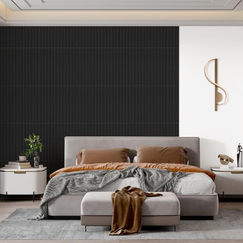 STICKGOO Slat Wall Panel, 3D Wall Panels for Interior Wall Decor PVC Fluted Textured Panel 12-Tile 19.7 x 19.7in - Black - Image 5
