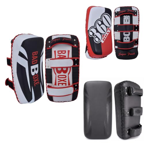 Lightweight Boxing Arm Pad Kick Shield | Genuine Leather Thai Pads | MMA Muay Thai Curved Pads | Martial Art Training Pads Boxing Striking Pads (Single) (SYNTHETIC LEATHER, Black/White)