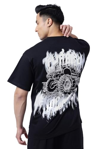 Image of FUAARK Mens Monster Truck Half Sleeve Cotton Oversized Fit Printed Gym Workout & Casual T-Shirt