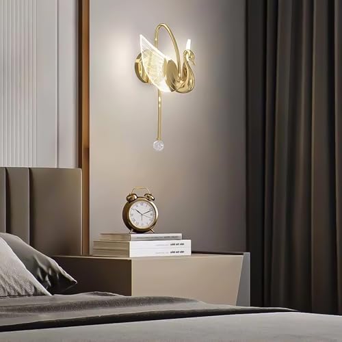 Image of Harold Electricals Swan Wall Light |Luxury Wall Sconce Lamp | Modern Acrylic Lighting Fixtures for Bedroom, Bedside, Living Room,Lobby, cafe & Home Decor - Golden(Inbuilt LED)