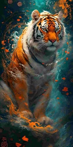 Diamond Painting Kit Tigre pour adulte et enfant avec strass ronds en cristal 40x80cm