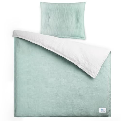 lulumoon Musselin Baby Bettwäsche 80x80: Bettbezug 80x80 + Kissenbezug 35x40cm aus Baumwolle Oeko-TEX Standard – Leicht und Komfortabel Bettwäsche...