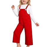 Children's Overalls Jumpsuit Boys Girls Solid Dungarees Adjustable Strap Loose Trousers Teens Cute Jeans Dungarees Kids Solid Casual Sleeveless Strap Jumpsuits with Pockets (Red, 8-9 Years)