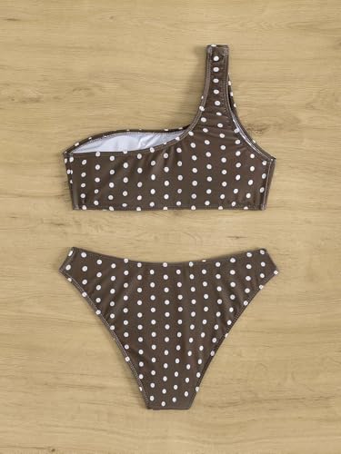 Image of YIMISAN Women's Ribbed Bikini Sets One Shoulder Top with Mid Waist Two Piece Bathing Suit