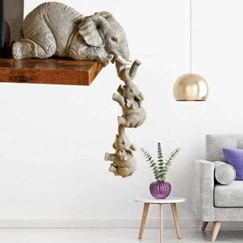 Estátua de Elefante, Prateleira Decorativa de Resina para Mãe, babá, Estatueta de Dois Bebês para De