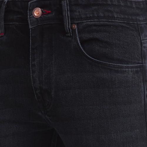 Image of Raymond Men's Cotton Blend Solid Pattern Slim Fit Flat Front Jeans