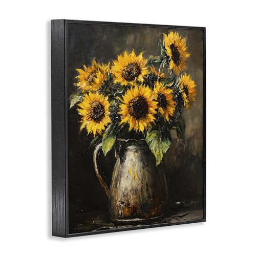 Cuadro de girasol Stupell Industries con marco negro rústico de 14x11 para salón 4