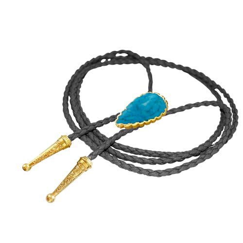 Image of Daisy Del Sol Gemstone Bolo Tie Braided Vegan Faux Leather Natural Stone Gold Handmade Necklace Adjustable Boho Western Jewelry