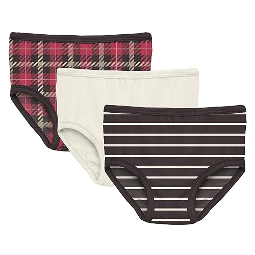 KicKee Printed Girls Underwear, Set of 3, Incredibly Soft Girl Panties, Snug Fit, All Day Wear (90's Plaid, Natural & 90's Stripe - 3T-4T)
