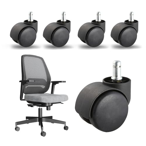 EJRUP Juego de 5 Ruedas para Sillas de Oficina 11 mm x 22 mm,Goma Suaves y Silencioso 360 Grados Rotación,para Silla Gaming,Oficina, Diseño de Rueda Doble,Fácil Instalación Sin Herramientas