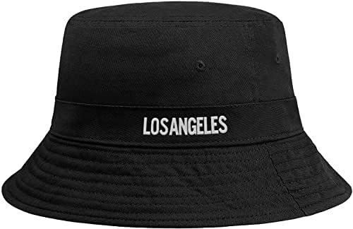 Daxton USA Cities Bucket Hat Cap Fisherman Headwear, Los Angeles Black White