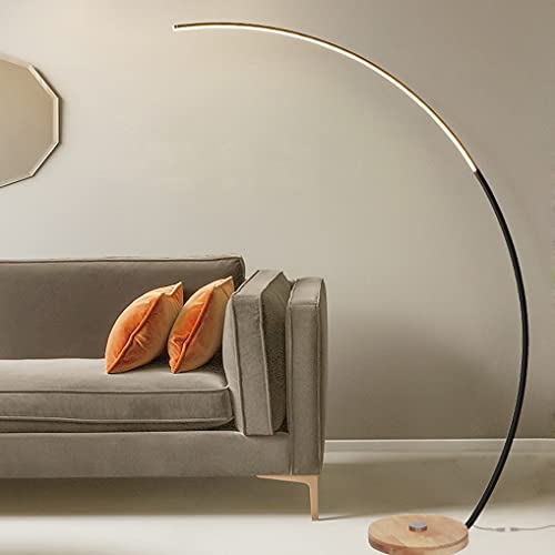 LANMOU Lampadaire à Arc LED Salon, Lampadaire sur Pied LED Dimmable avec Télécommande Lampadaire Arc LED Moderne avec Socle en Bois Lampadaire de Lecture de la Chambre,Noir