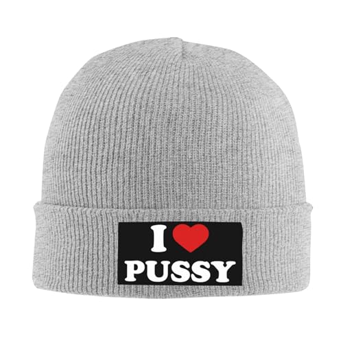 Drtga I Love Hairy Pussy Mens Winter Beanie Hat Warm Knit Cuffed Ski Skull Cap Gray