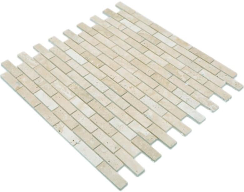 Carreaux de mosaïque auto-adhésifs - En pierre naturelle - Travertine - Beige
