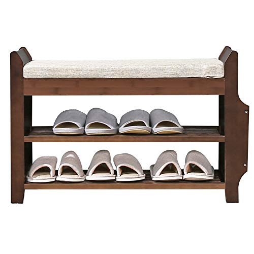 Shoe Bench Rack Nnewvante Shoe Organizer with Storage Basket Side Drawer Bamboo Removable