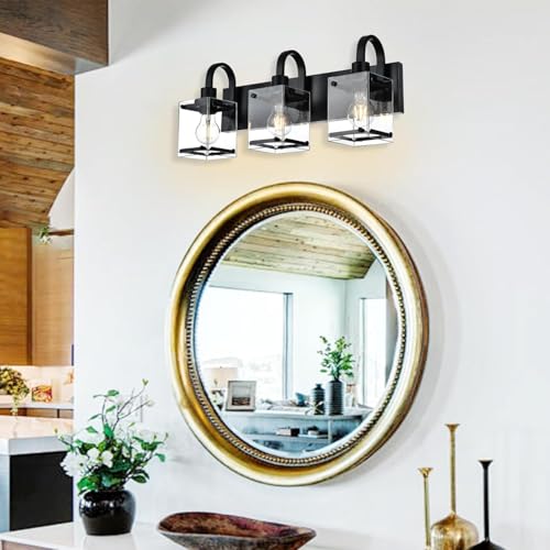 Image of Black Bathroom Light Fixtures Over Mirror 3-Light Wall Sconces Lights, Industrial Vanity Light Farmhouse Lighting Fixtures Bathroom Above Mirror,Modern Wall Light fixtures