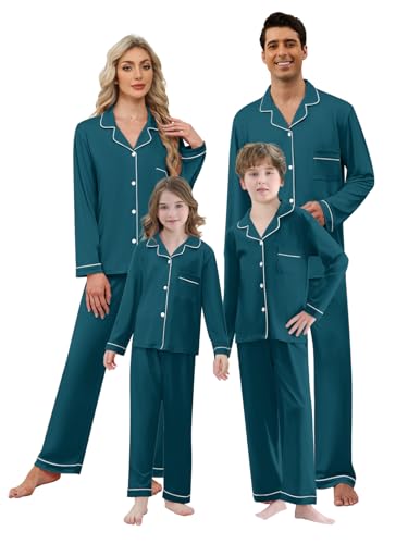 Umeyda Matching Christmas Pjs For Family,Pajamas Christma Sets, Xmas Holiday Family Sleepwear Outfits Men, Deep Green, L