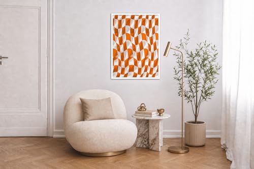 Peinture salon orange géométrique : grande toile déco murale 60x90cm sans cadre