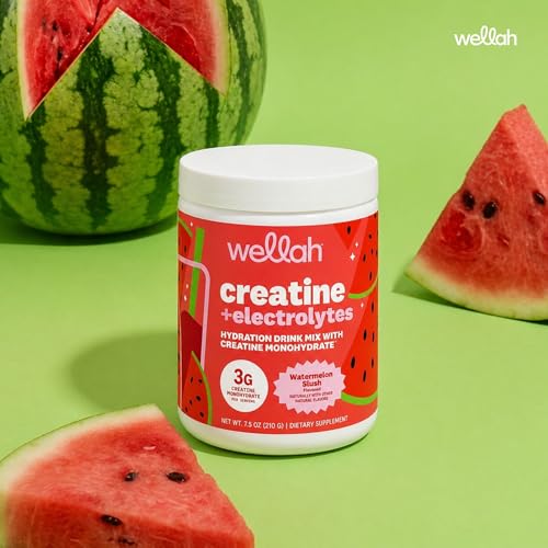 Image of Wellah Creatine + Electrolytes Powder (Watermelon Slush) 30 Servings - Hydration Drink Mix with 3g of Creatine Monohydrate